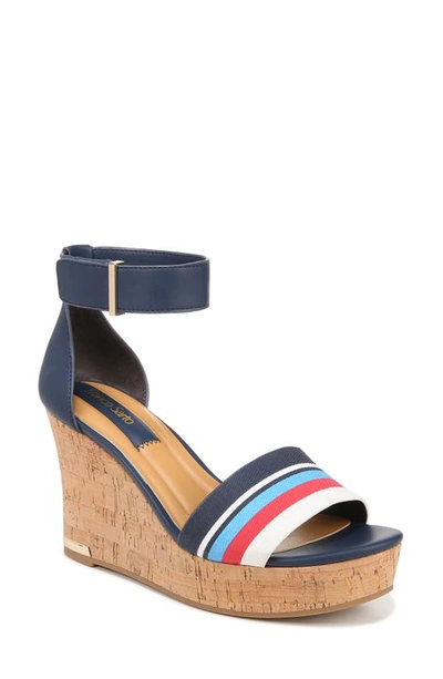 Franco Sarto Clemens Espadrille Wedge Sandal In Blue,red Stripe Fabric,faux Leather