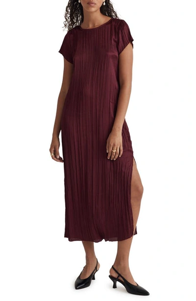 Madewell Plissé Midi Dress In Mulberry Wine