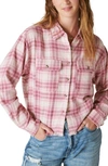 Lucky Brand Buffalo Check Cotton Flannel Raw Hem Crop Shirt In Pink