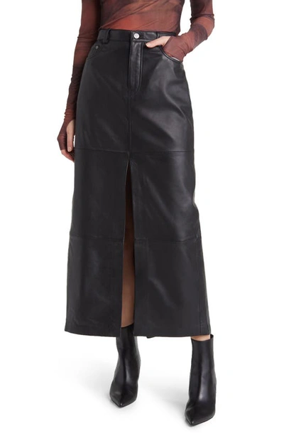 Reformation Veda Tazz Leather Midi Skirt In Black