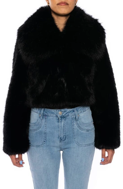 Azalea Wang Crop Faux Fur Jacket In Black