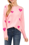 Cece Heart Pattern Intarsia Sweater In Prism Pink