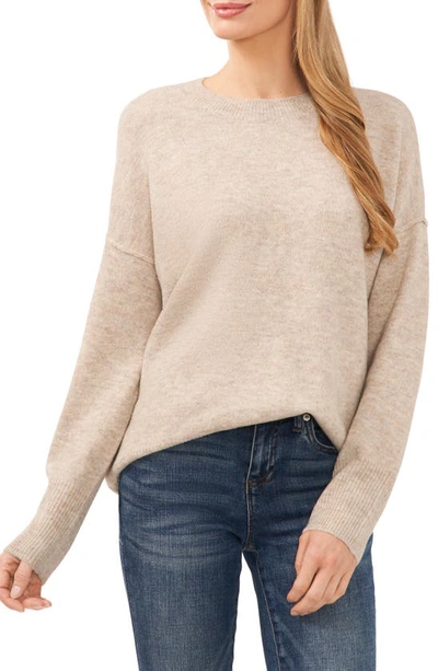 Cece Heart Elbow Crewneck Sweater In Oatmeal