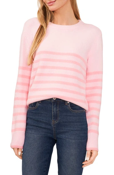 Cece Stripe Crewneck Sweater In Prism Pink