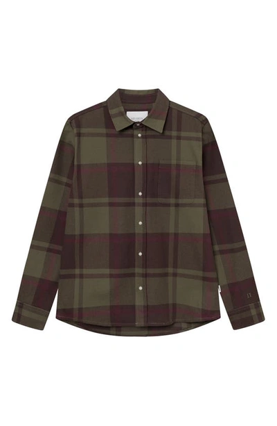 Les Deux Jeremy Flannel Button-up Shirt In Coffe Brown/ Olive Night