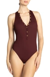 Robin Piccone Amy Rib One-piece Swimsuit In All Spice
