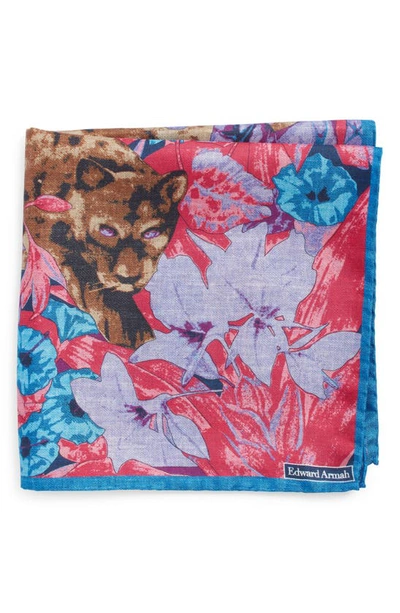 Edward Armah Leopard & Jungle Print Silk Pocket Square In Rose