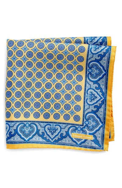 Edward Armah Mini Medallion Print Silk Pocket Square In Yellow