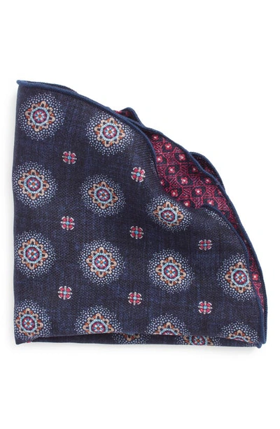 Edward Armah Medallion & Geo Print Reversible Silk Pocket Circle In Navy