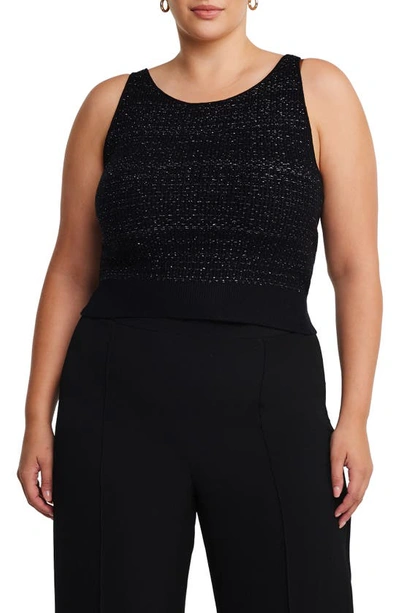 Estelle Abbey Metallic Tweed Sleeveless Top In Black/ Silver