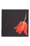 Alexander Mcqueen Tulip Print Silk Square Scarf In Black/ Red