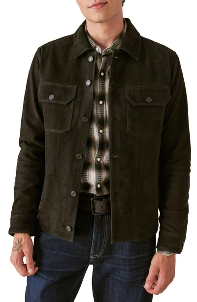 Lucky Brand Suede Military Shirt Jacket In Black