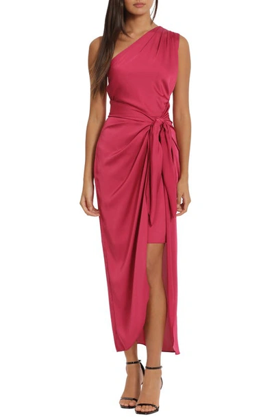 Donna Morgan For Maggy Draped Skirt One-shoulder Dress In Vivacious