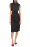 Donna Morgan For Maggy Gathered Sleeveless Satin Cocktail Dress In Black
