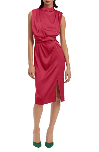 Donna Morgan For Maggy Gathered Sleeveless Satin Cocktail Dress In Vivacious