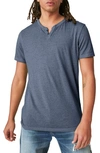 Lucky Brand Venice Button Notch Neck T-shirt In American Navy