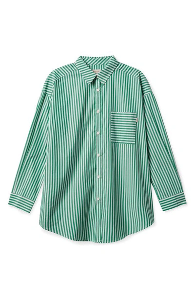 Brixton Sidney Stripe Oversize Cotton Shirt In Leprechaun
