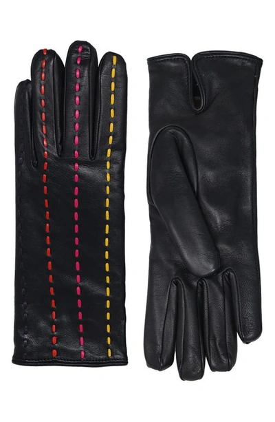 Nicoletta Rosi Cashmere Lined Leather Gloves In Black/ Hatch