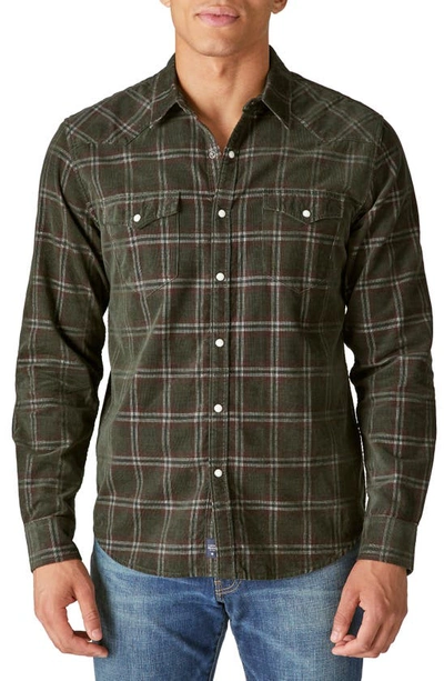 Lucky Brand Plaid Corduroy Snap-up Western Shirt In Brown Plaid