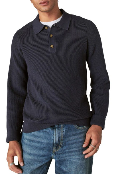 Lucky Brand Cloud Soft Rib Cotton Blend Polo Sweater In Cadet Navy