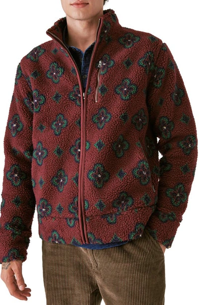 Lucky Brand Print High Pile Fleece Jacket In Red Multi