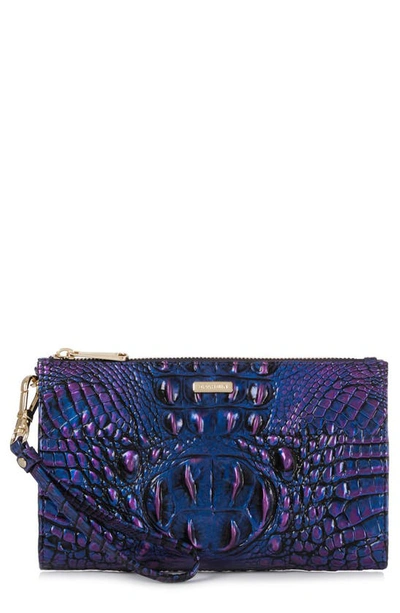 Brahmin Daisy Croc Embossed Leather Wristlet In Neptune
