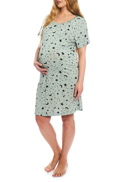 Everly Grey Rosa Jersey Maternity Hospital Gown In Twinkle Night