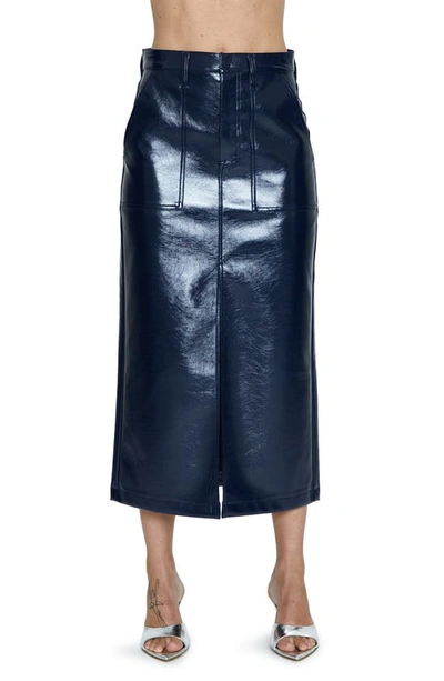 Pistola Alice Utility Faux Leather Midi Skirt In Navy Vinyl