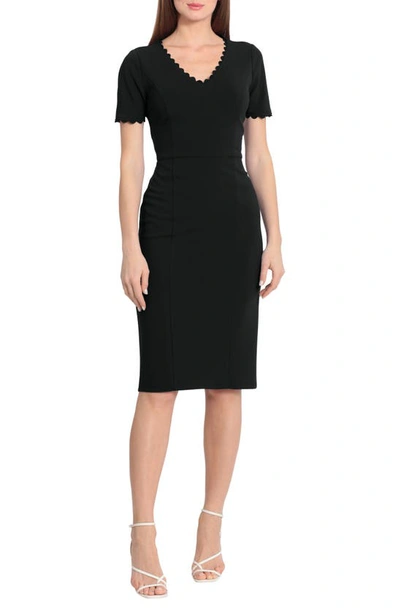 Maggy London Short Sleeve Midi Sheath Dress In Black