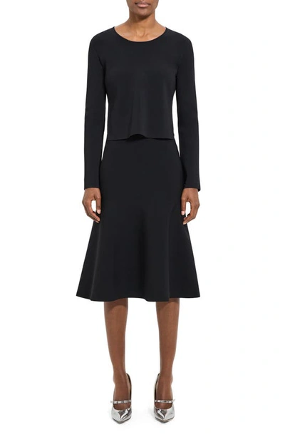 Theory Layered Long Sleeve Dress In Black