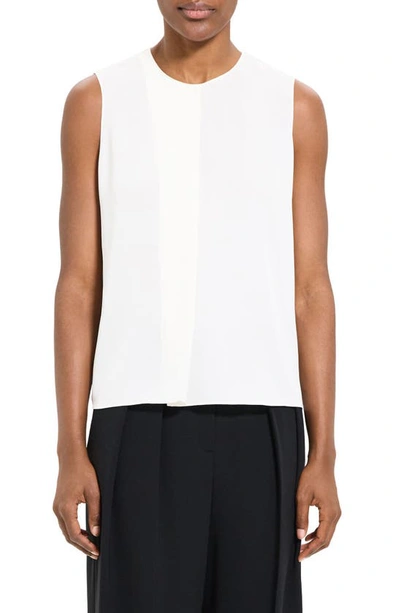 Theory Flap Detail Sleeveless Silk Shell In Ivory