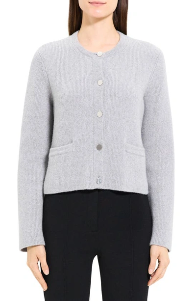 Theory Wool & Cashmere Cardigan Sweater In Light Heather Grey