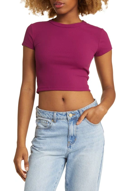 Bp. Compact Rib Crop Baby Tee In Purple Magenta