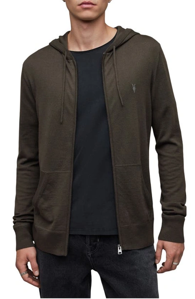 Allsaints Mode Slim Fit Merino Wool Zip Hoodie In Dark Ivy Green