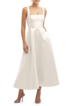 Dessy Collection Square Neck Sateen Midi Gown In White