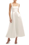 Dessy Collection Square Neck Sateen Midi Gown In Ivory