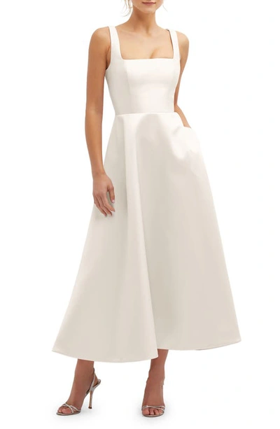 Dessy Collection Square Neck Sateen Midi Gown In White