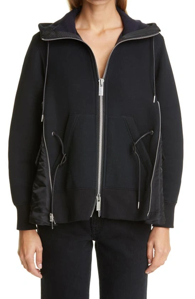 Sacai Ma-1 Side Gusset Sponge Hoodie In Blackdnu