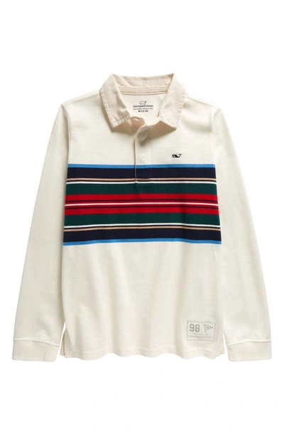 Vineyard Vines Kids' Stripe Organic Cotton Rugby Polo In Marshmallow