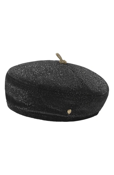 Helen Kaminski Galileo Metallic Velveteen Beret In Black Sparkle