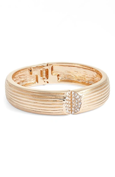 Open Edit Crystal Pavé Hinge Bangle Bracelet In Clear- Gold