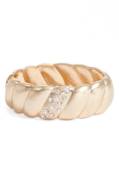 Open Edit Ribbed Crystal Pavé Bangle Bracelet In Clear- Gold