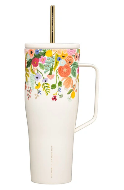 Corkcicle 30-ounce Insulated Cup With Straw In Garden Party Cream