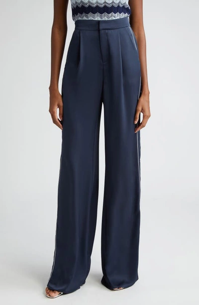 Ramy Brook Lara Side Stripe Satin Pants In Navy