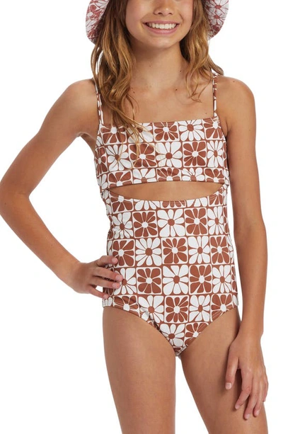 Billabong Kids' A Flower For You One-piece Swimsuit In Golden Brown