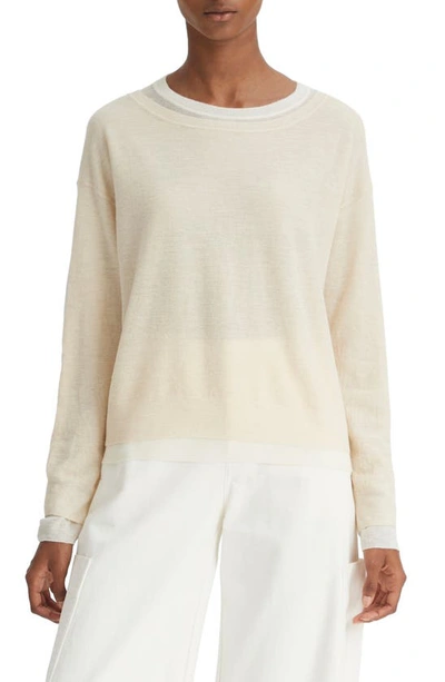 Vince Double Layer Crewneck Sweater In White Sand/ Off White