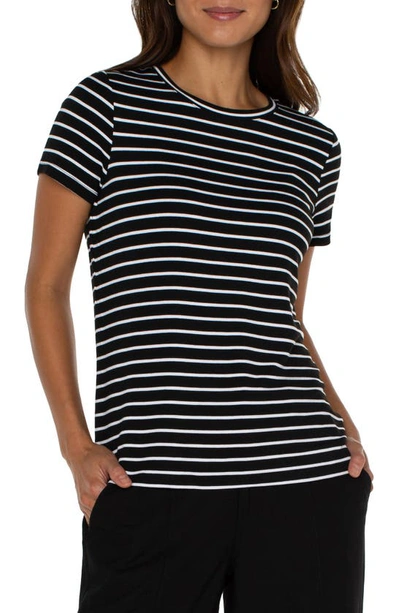 Liverpool Los Angeles Stripe French Terry T-shirt In Black/ White