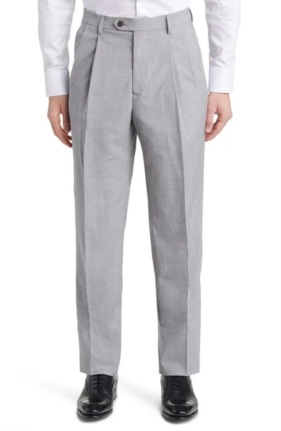 Berle Pleated Tropical Weight Wool Dress Trousers In Light Grey