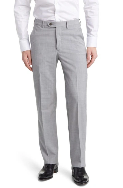 Berle Flat Front Tropical Weight Wool Dress Pants In Light Grey