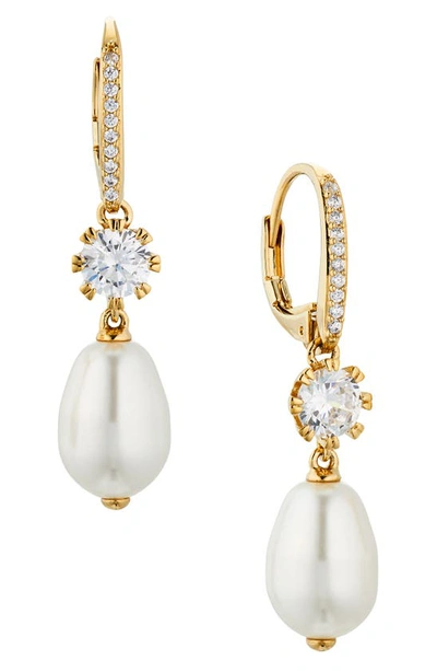 Nadri Imitation Pearl Drop Earrings In Gold